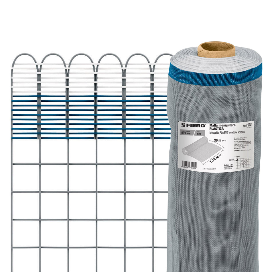 Rollo de 30 m x 1.7 m de malla mosquitera plástica gris, 44963