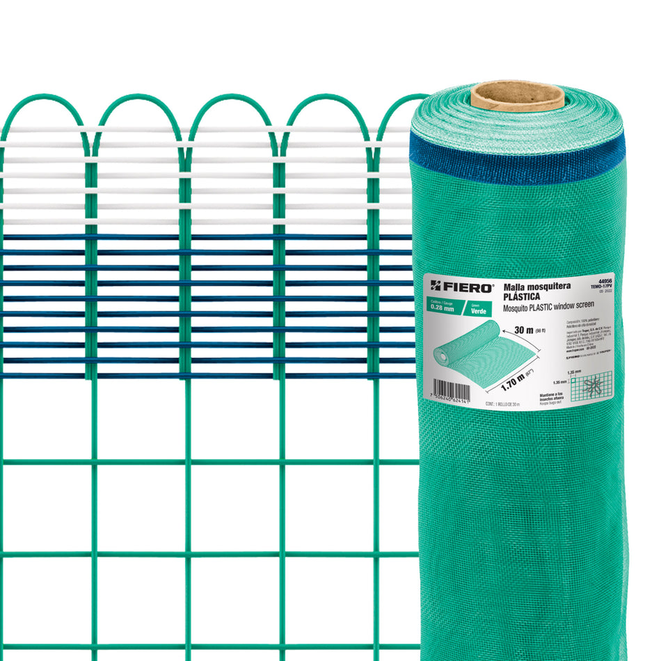 Rollo de 30 m x 1.7 m de malla mosquitera plástica verde, 44956