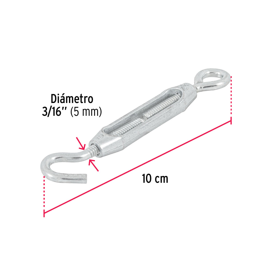 Tensor zinc 3/16' gancho-argolla, Fiero Caja con 6, 44053