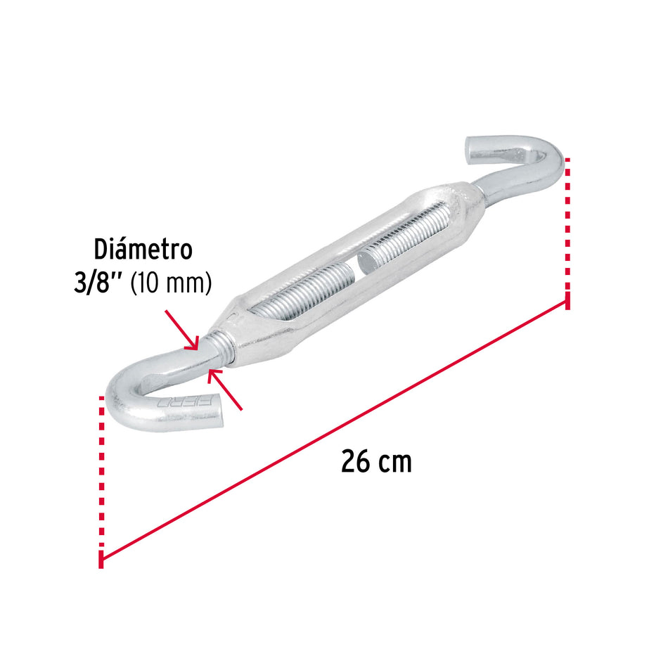 Tensor zinc 3/8' gancho-gancho, Fiero Caja con 6, 44063