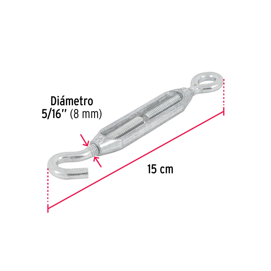 Tensor zinc 5/16' gancho-argolla, Fiero Caja con 6, 44055