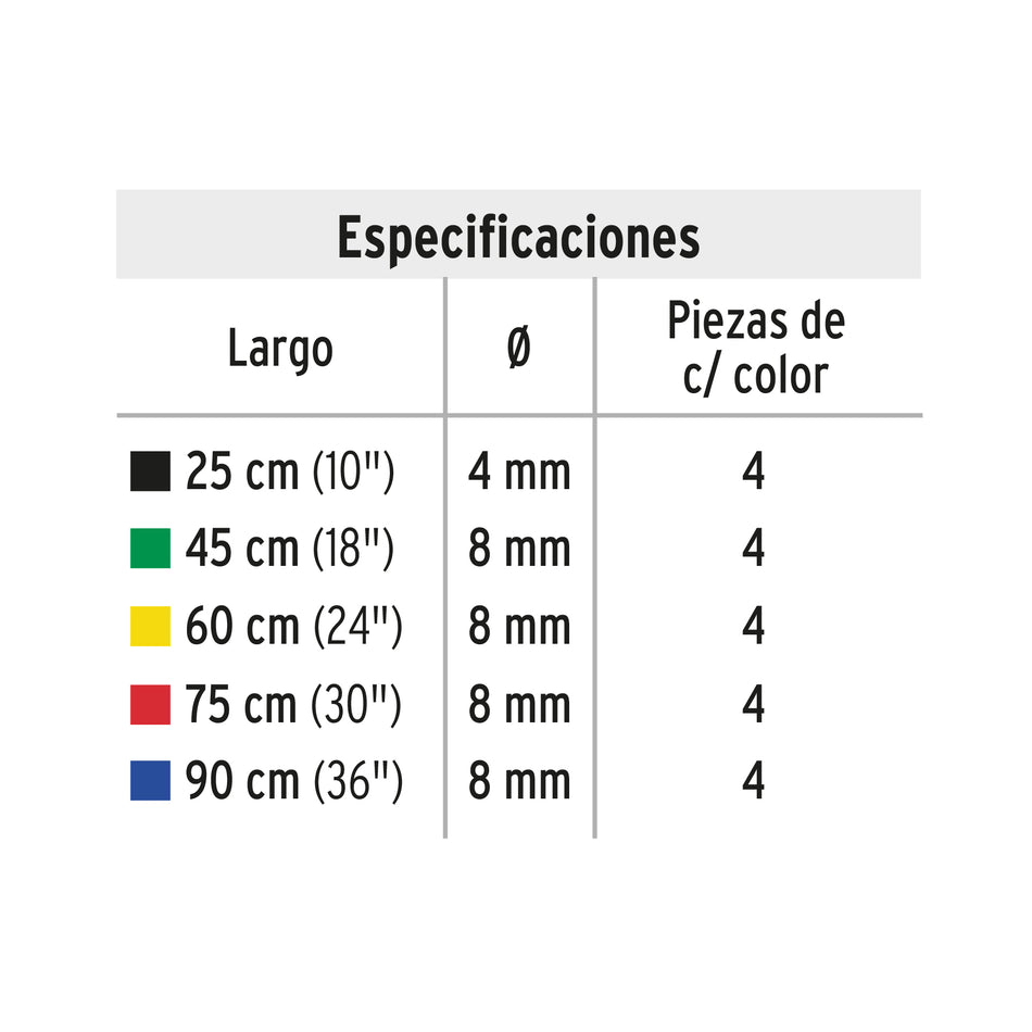 Juego de 20 tensores elásticos, Pretul Caja con 4, 25090