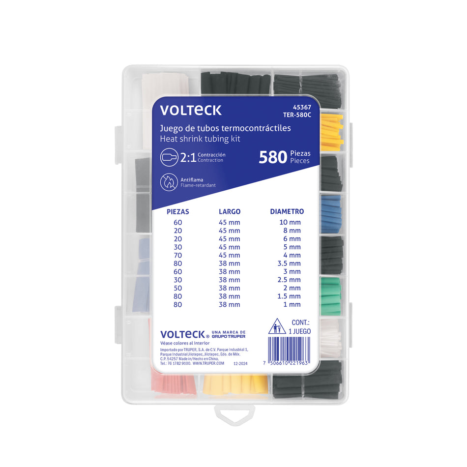 Juego de 580 piezas de Tubo Termocontráctil, VOLTECK Caja con 4, 45367