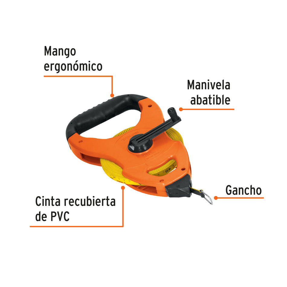Cinta métrica larga 30m fibra de vidrio, tipo cruceta Caja con 2, 12646