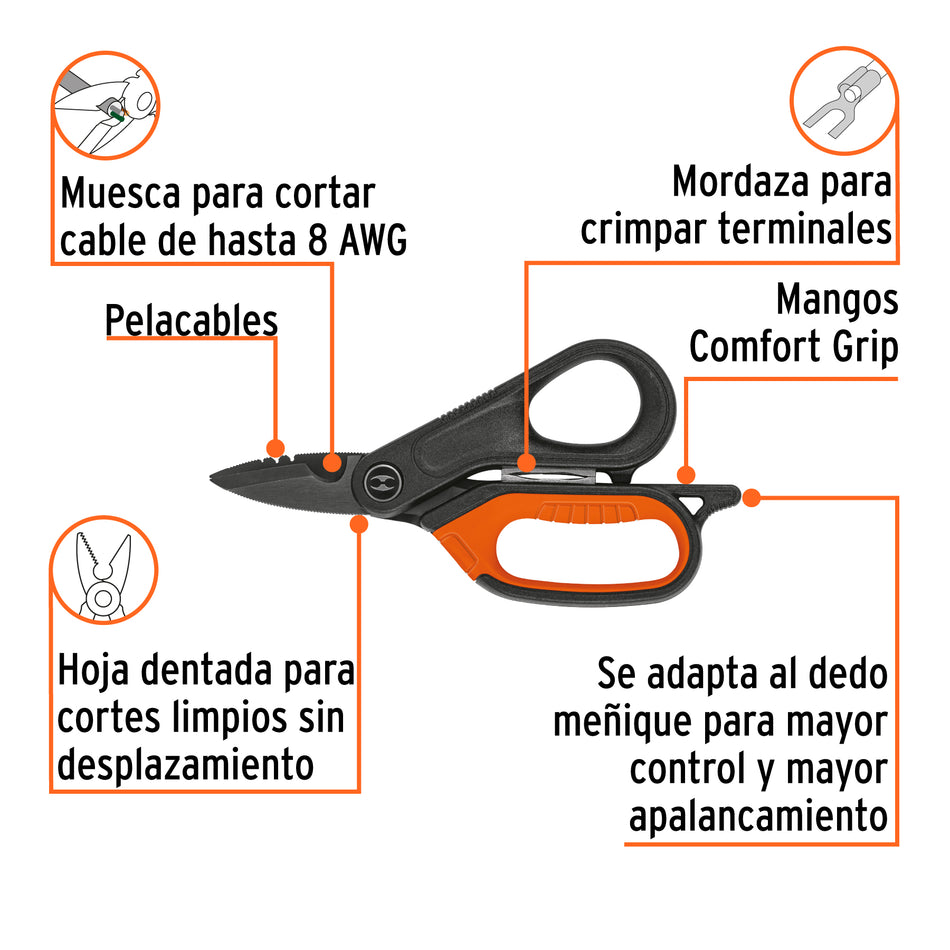 Tijera para electricista, 6', acero inox, oxido negro, EXPER Caja con 3, 103717