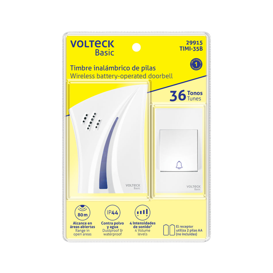 Timbre inalámbrico de pilas, 36 tonos, VOLTECK BASIC Caja con 6, 29915