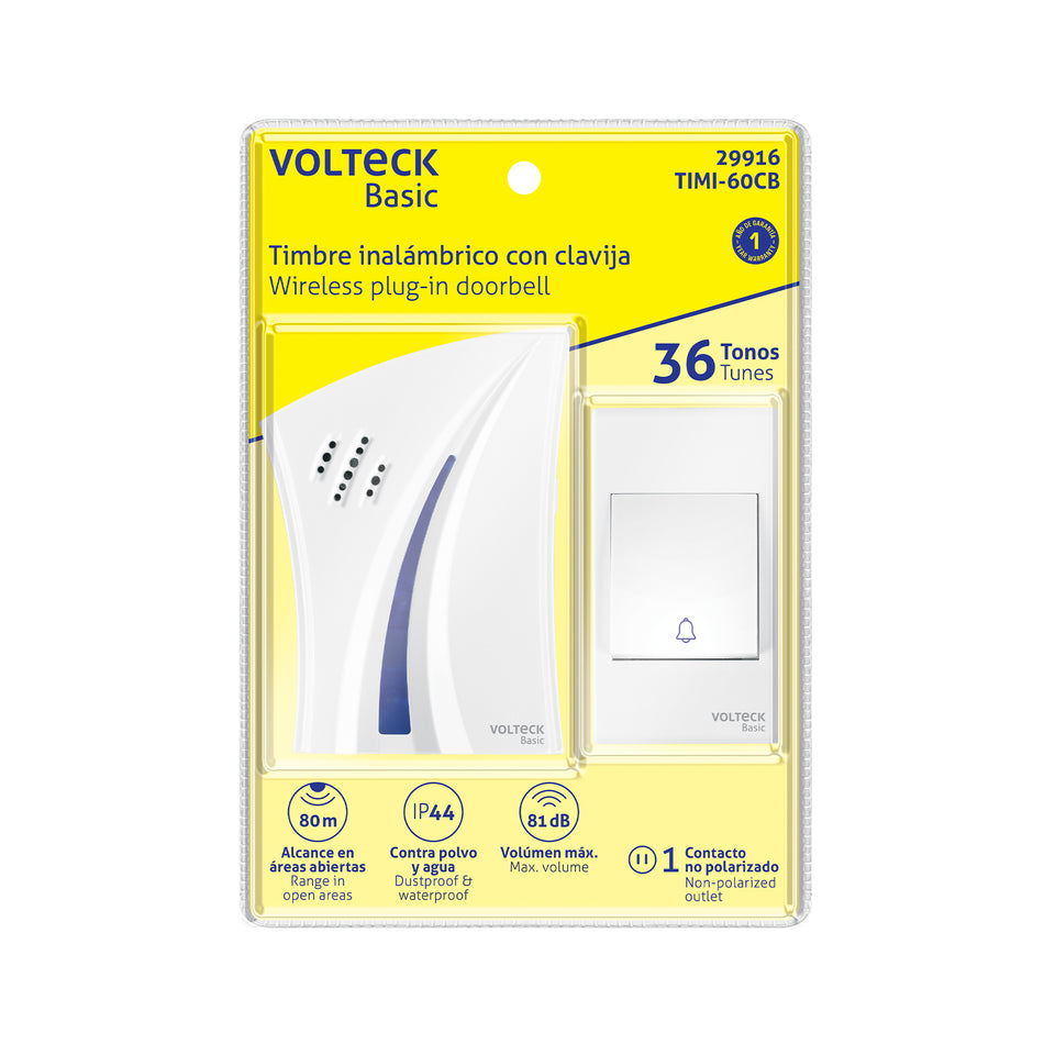 Timbre inalámbrico con clavija, 36 tonos, VOLTECK BASIC Caja con 6, 29916
