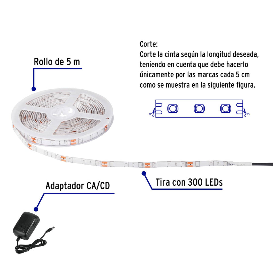 Tira de LED de 5 m 16 W para interior y exterior, rojo, 44027