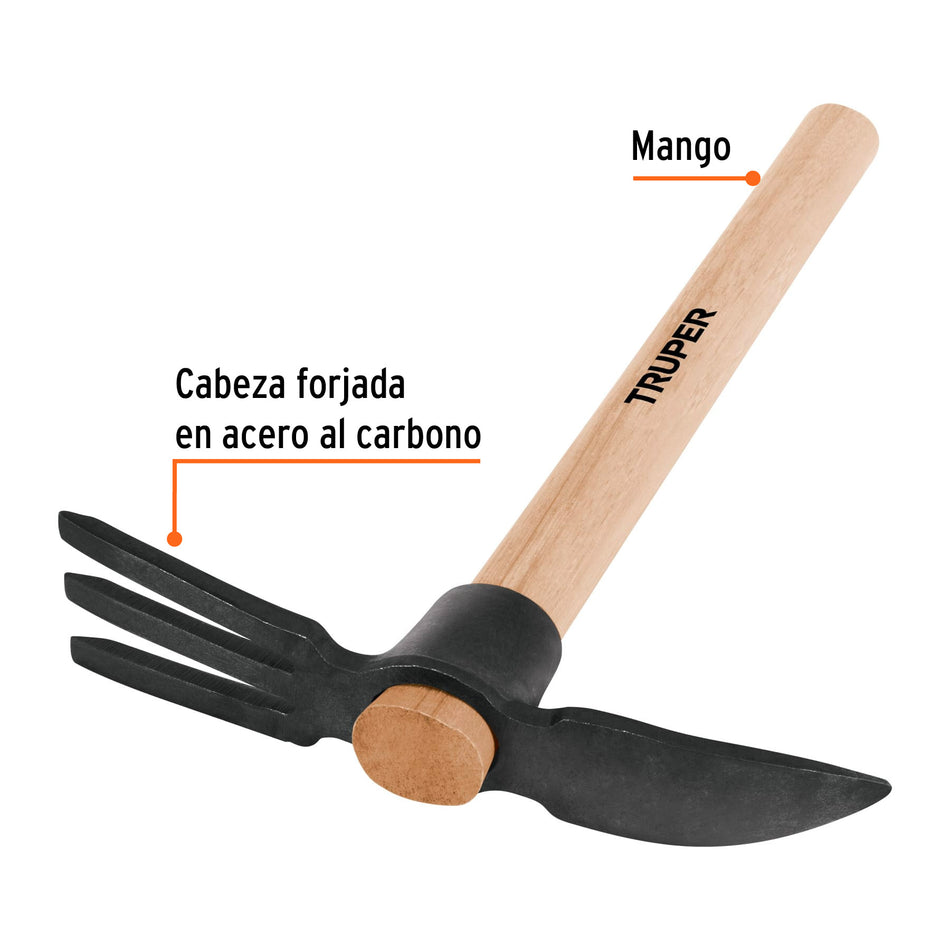 Rastrillo-pico, mango de madera 14', Truper Caja con 4, 19647