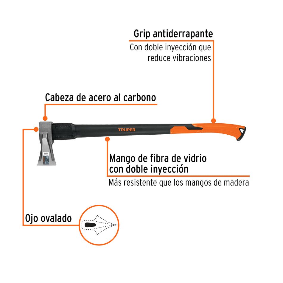 Hacha para rajar madera 4.5 lb, mango fibra de vidrio 34' Caja con 2, 102085