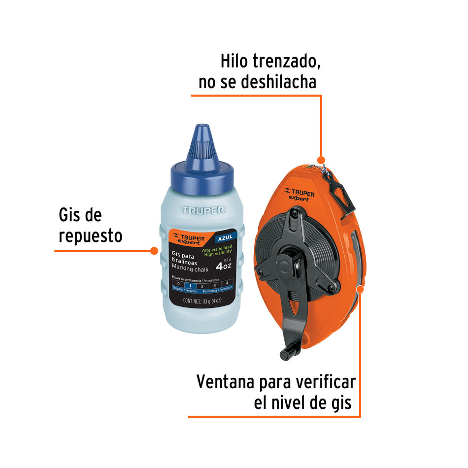Tiralíneas metálico con gis, uso rudo, 30 m (100 ft), Expert Caja con 4, 18579