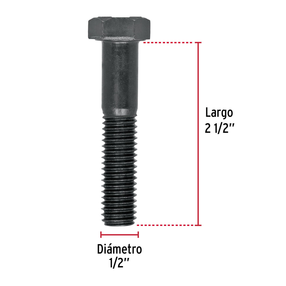 Bolsa con 20 tornillos 1/2' x 2-1/2' acero grado 5, FIERO Caja con 3, 44802