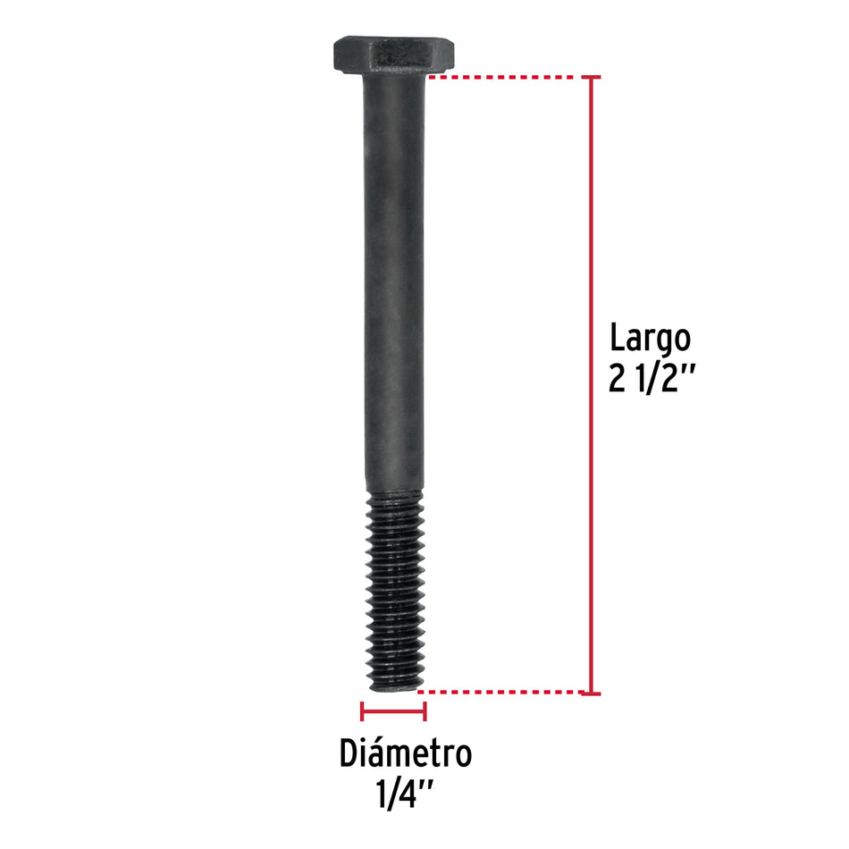 Bolsa con 50 tornillos 1/4' x 2-1/2' acero grado 5, FIERO Caja con 6, 44769