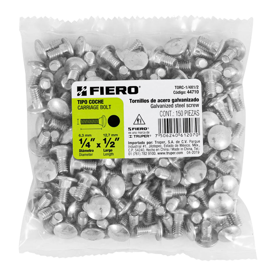 Bolsa con 150 tornillos 1/4' x 1/2' tipo coche, Fiero Caja con 6, 44710