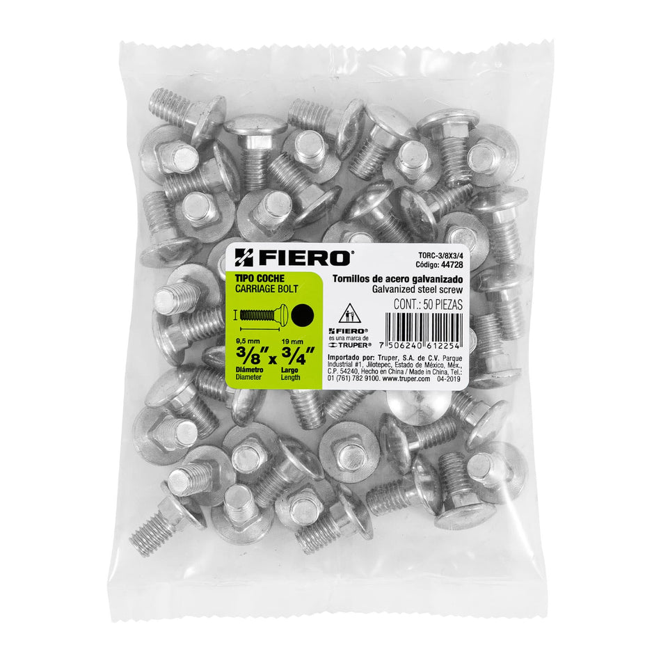 Bolsa con 50 tornillos 3/8' x 3/4' tipo coche, Fiero Caja con 6, 44728