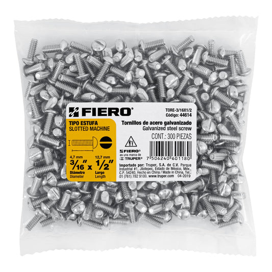 Bolsa con 300 tornillos 3/16' x 1/2' tipo estufa, Fiero Caja con 6, 44614