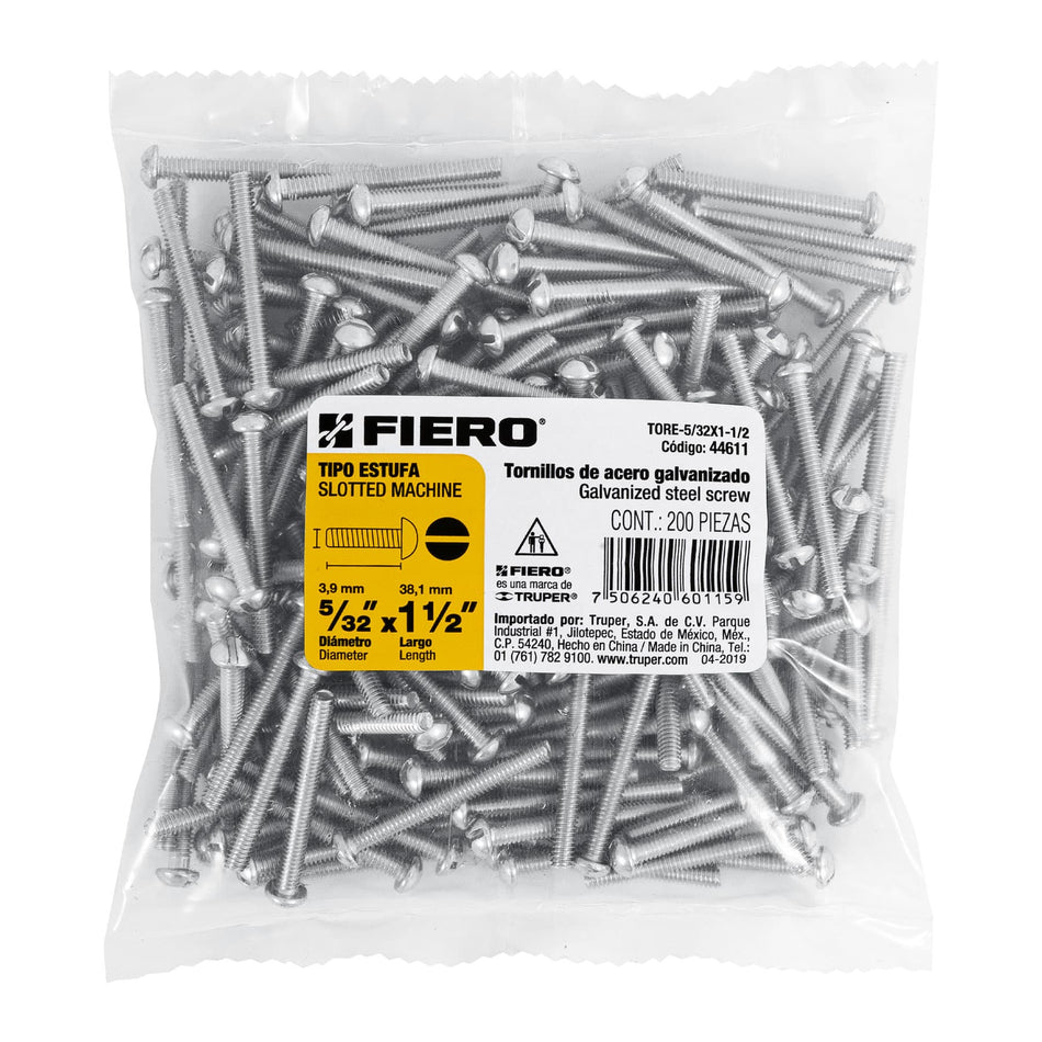 Bolsa con 200 tornillos 5/32' x 1-1/2' tipo estufa, Fiero Caja con 6, 44611