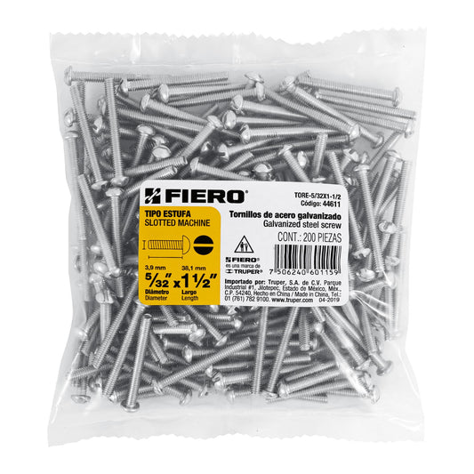Bolsa con 200 tornillos 5/32' x 1-1/2' tipo estufa, Fiero Caja con 6, 44611