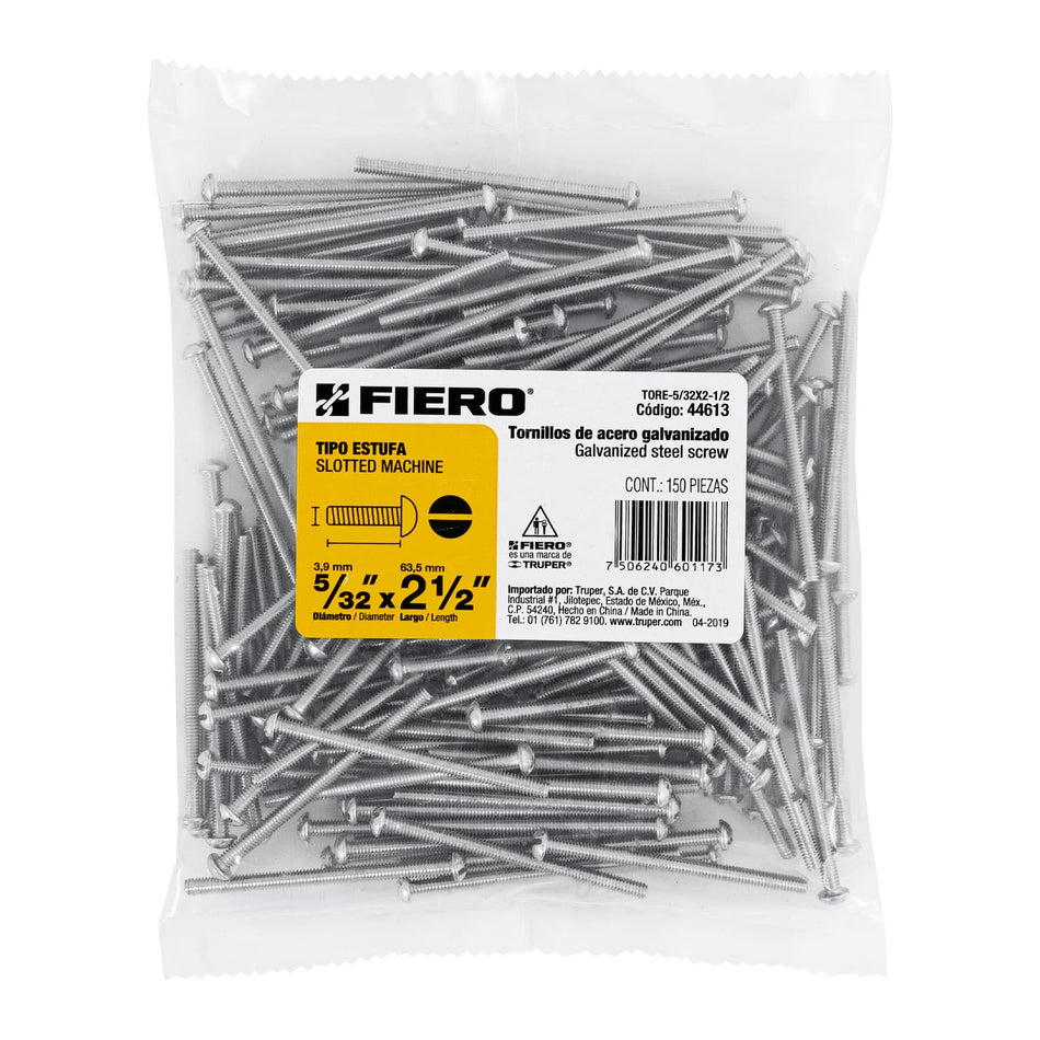 Bolsa con 150 tornillos 5/32' x 2-1/2' tipo estufa, Fiero Caja con 6, 44613