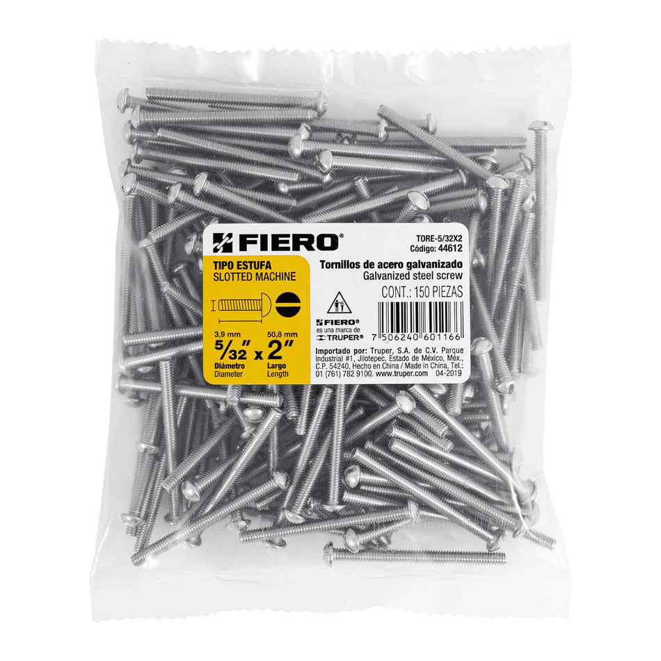 Bolsa con 150 tornillos 5/32' x 2' tipo estufa, Fiero Caja con 6, 44612