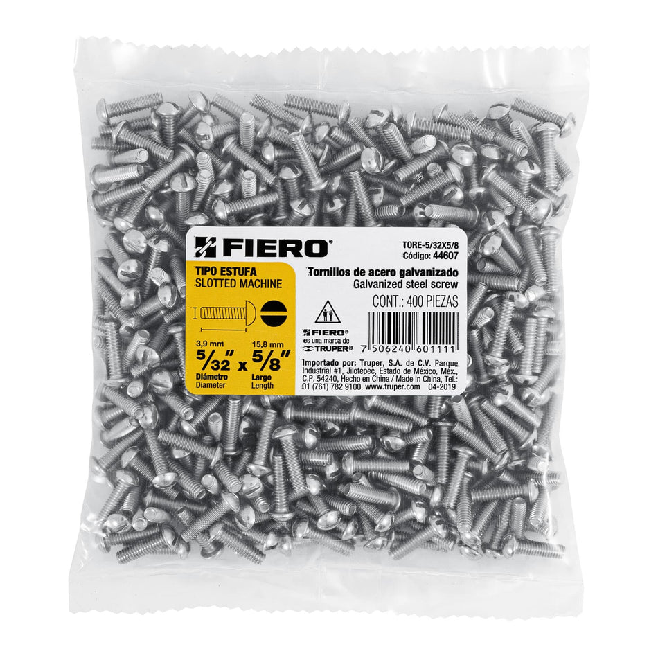 Bolsa con 400 tornillos 5/32' x 5/8' tipo estufa, Fiero Caja con 6, 44607