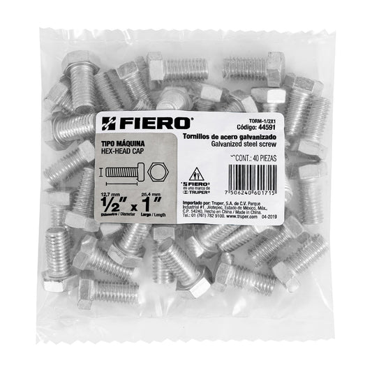 Bolsa con 40 tornillos 1/2' x 1' tipo máquina, FIERO Caja con 3, 44591