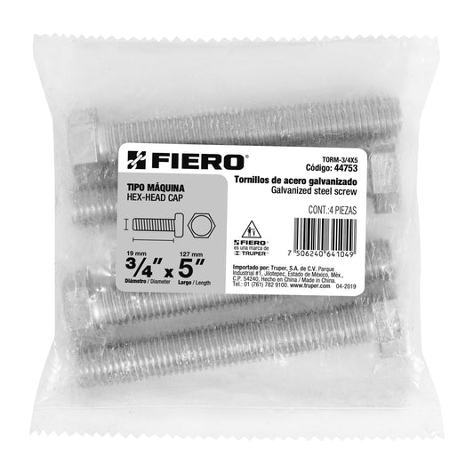 Bolsa con 4 tornillos 3/4' x 5' tipo máquina, FIERO, 44753