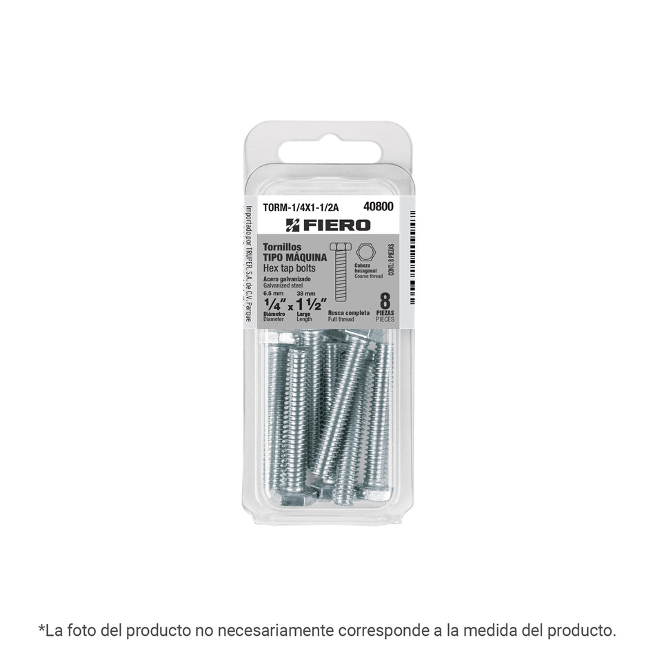 Blíster con 4 tornillos 3/8' x 1' tipo máquina, FIERO Caja con 12, 40807