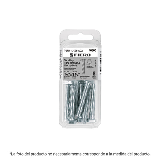 Blíster con 4 tornillos 3/8' x 2' tipo máquina, FIERO Caja con 12, 40809