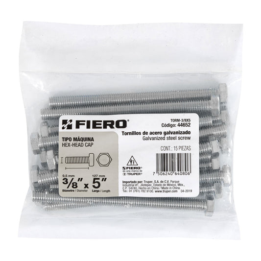 Bolsa con 15 tornillos 3/8' x 5' tipo máquina, FIERO, 44652