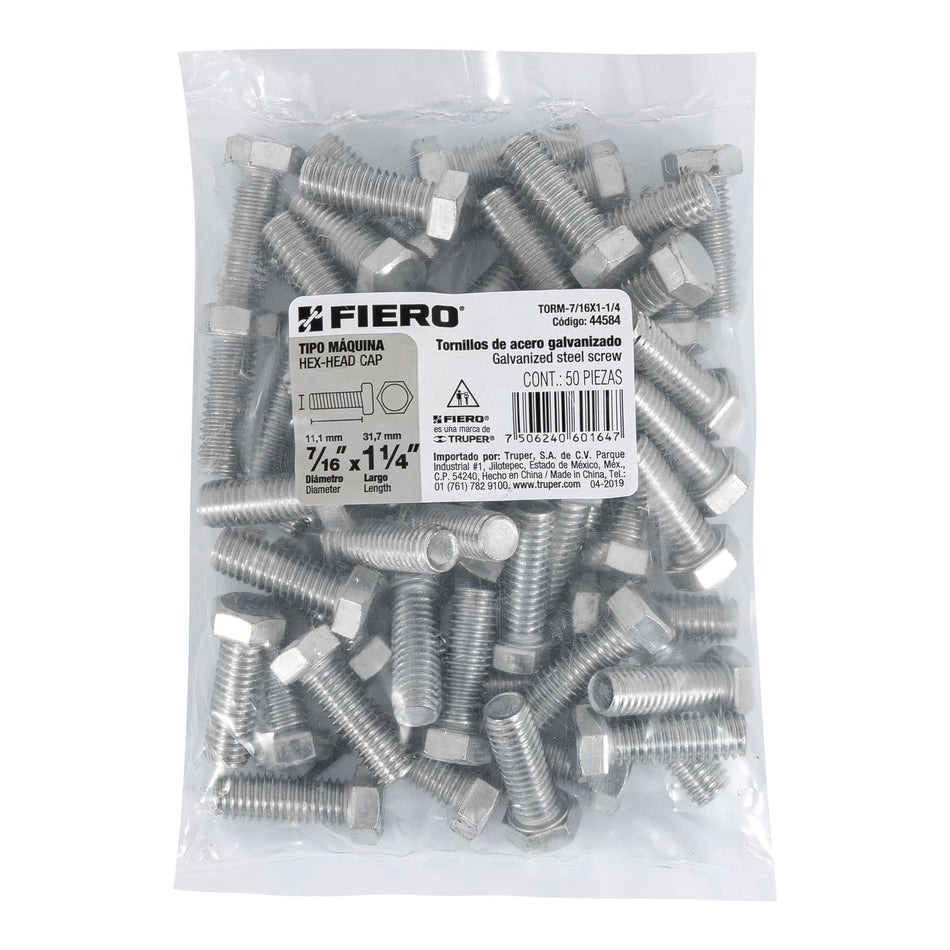 Bolsa con 50 tornillos 7/16' x 1-1/4' tipo máquina, FIERO Caja con 3, 44584