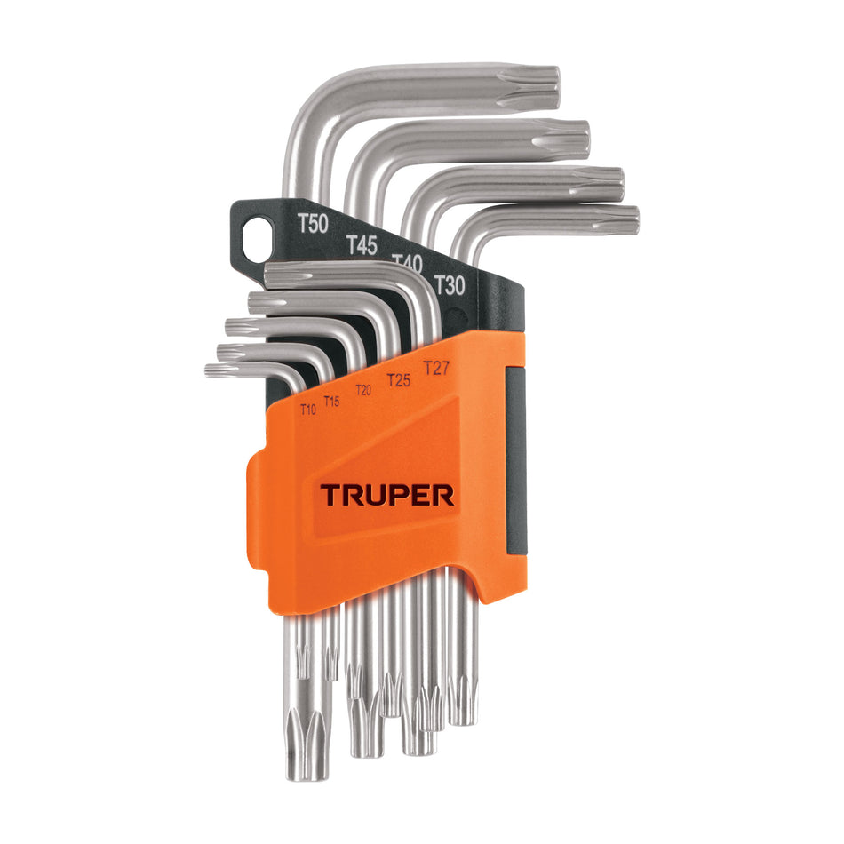 Juego de 9 llaves torx con organizador abatible, TRUPER Caja con 6, 15554