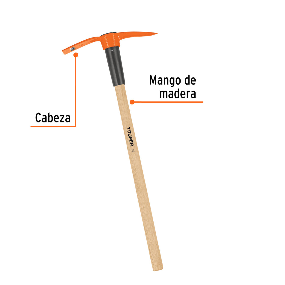 Talacho-pico 2.5 lb, mango de madera 36', Truper Caja con 4, 102965