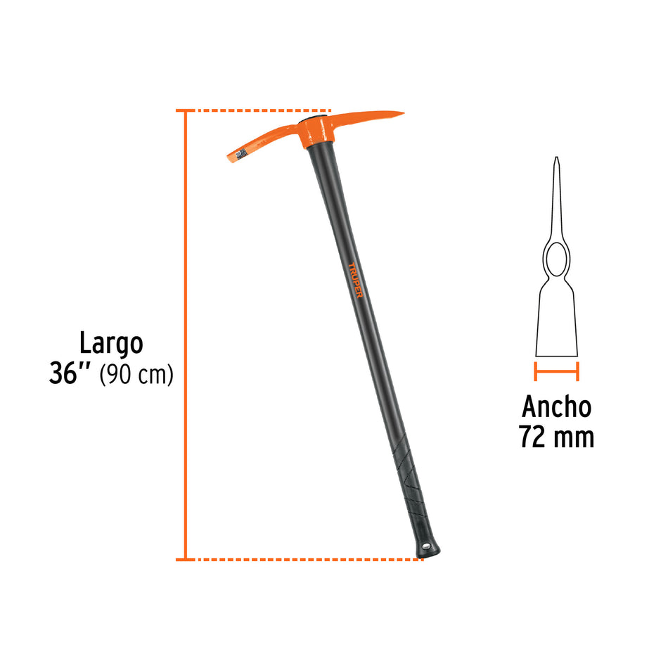 Talacho-pico 2.5 lb, mango fibra de vidrio 36', Truper Caja con 4, 18631