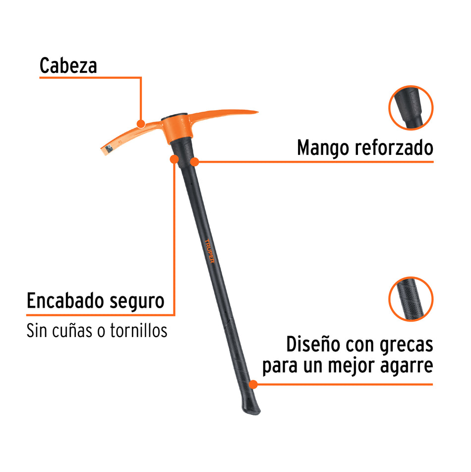 Talacho-pico 4 lb, mango fibra de vidrio 36', Truper Caja con 4, 102453