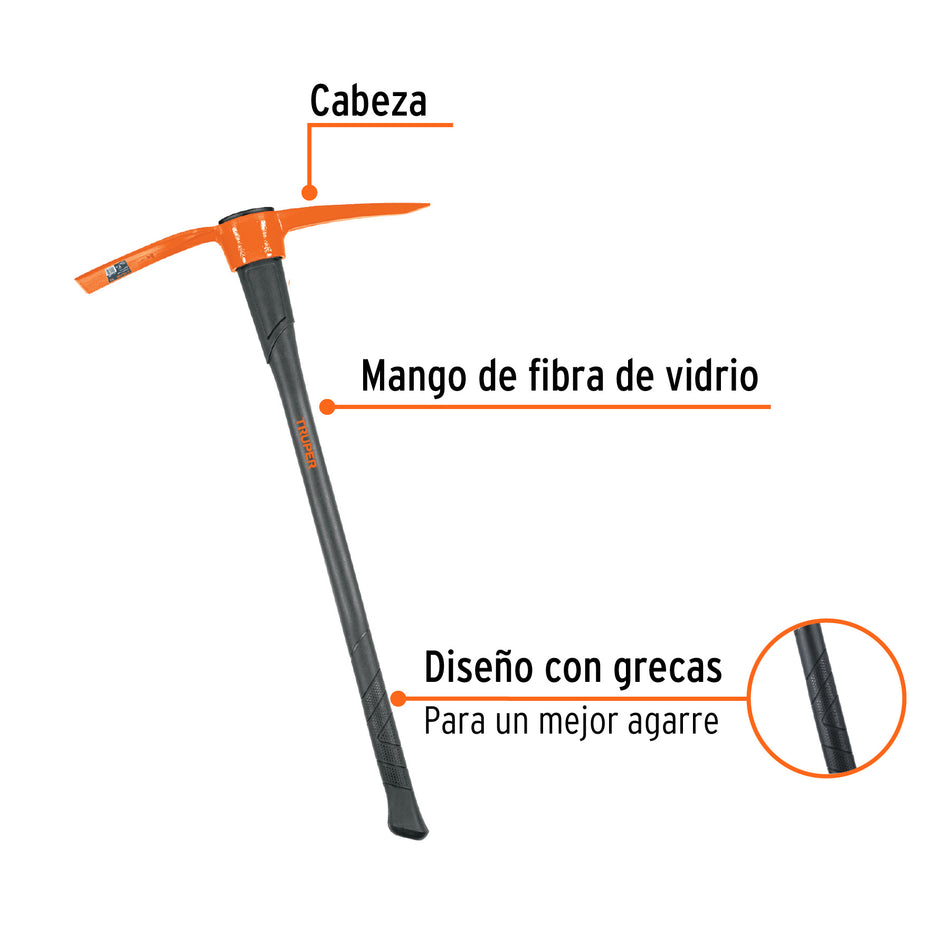 Talacho-pico 5 lb, mango fibra de vidrio 36', Truper Caja con 4, 18647