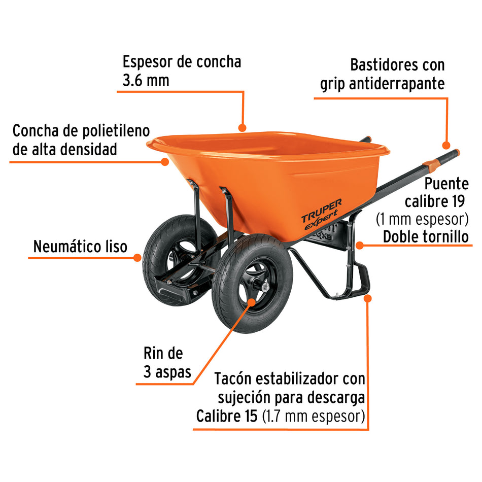Carretilla 7ft3 Expert plástica, 2 llantas,bastidor metálico, 103007