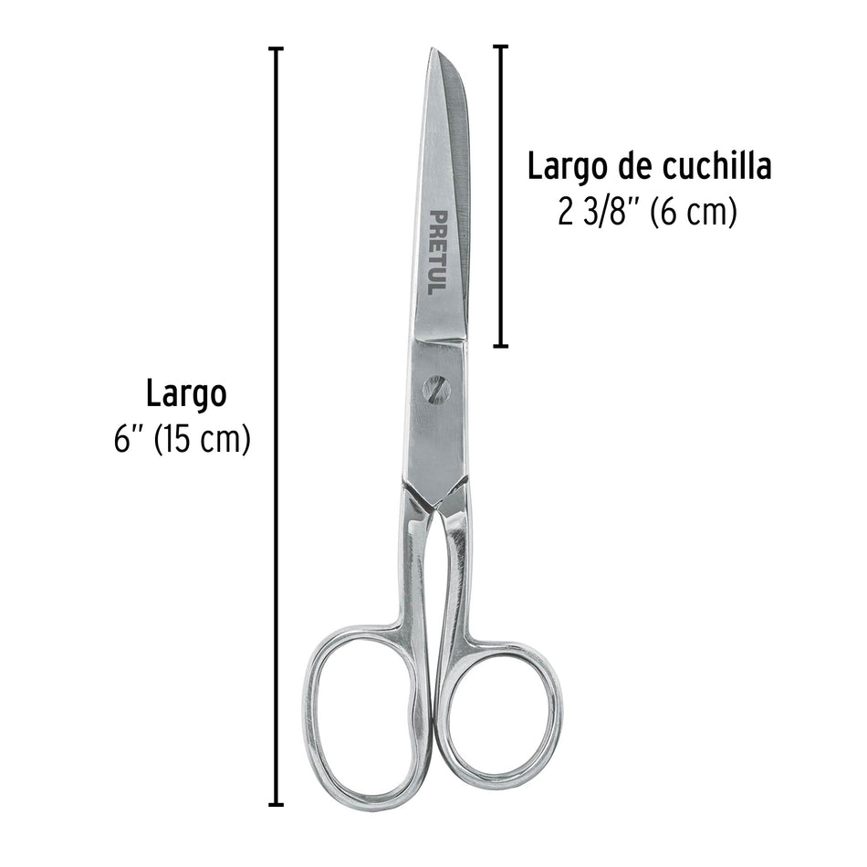 Tijera 6' ojo grande acero inoxidable para costura, PRETUL Caja con 6, 23160