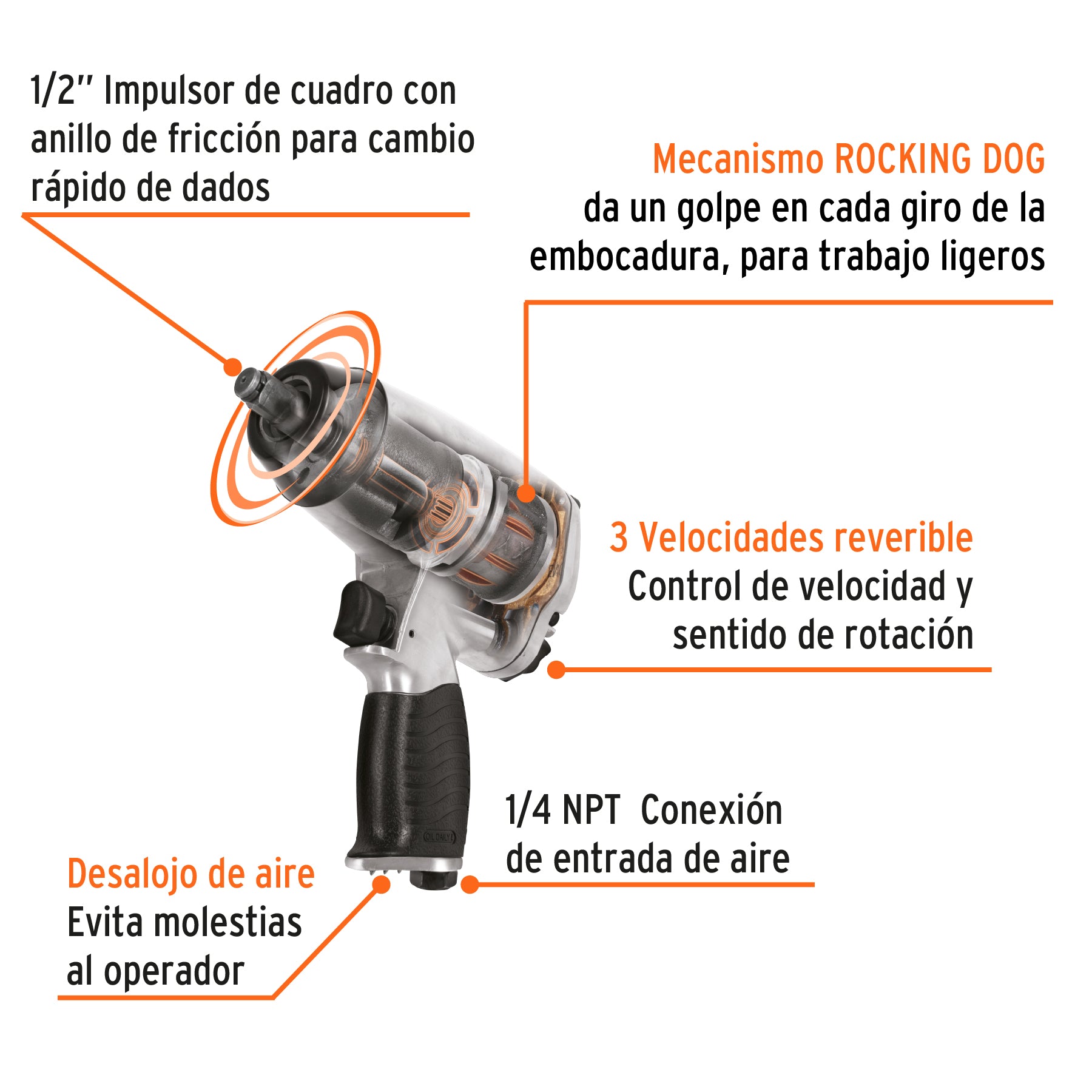 Llave de impacto neumática 1/2', Truper, 18242