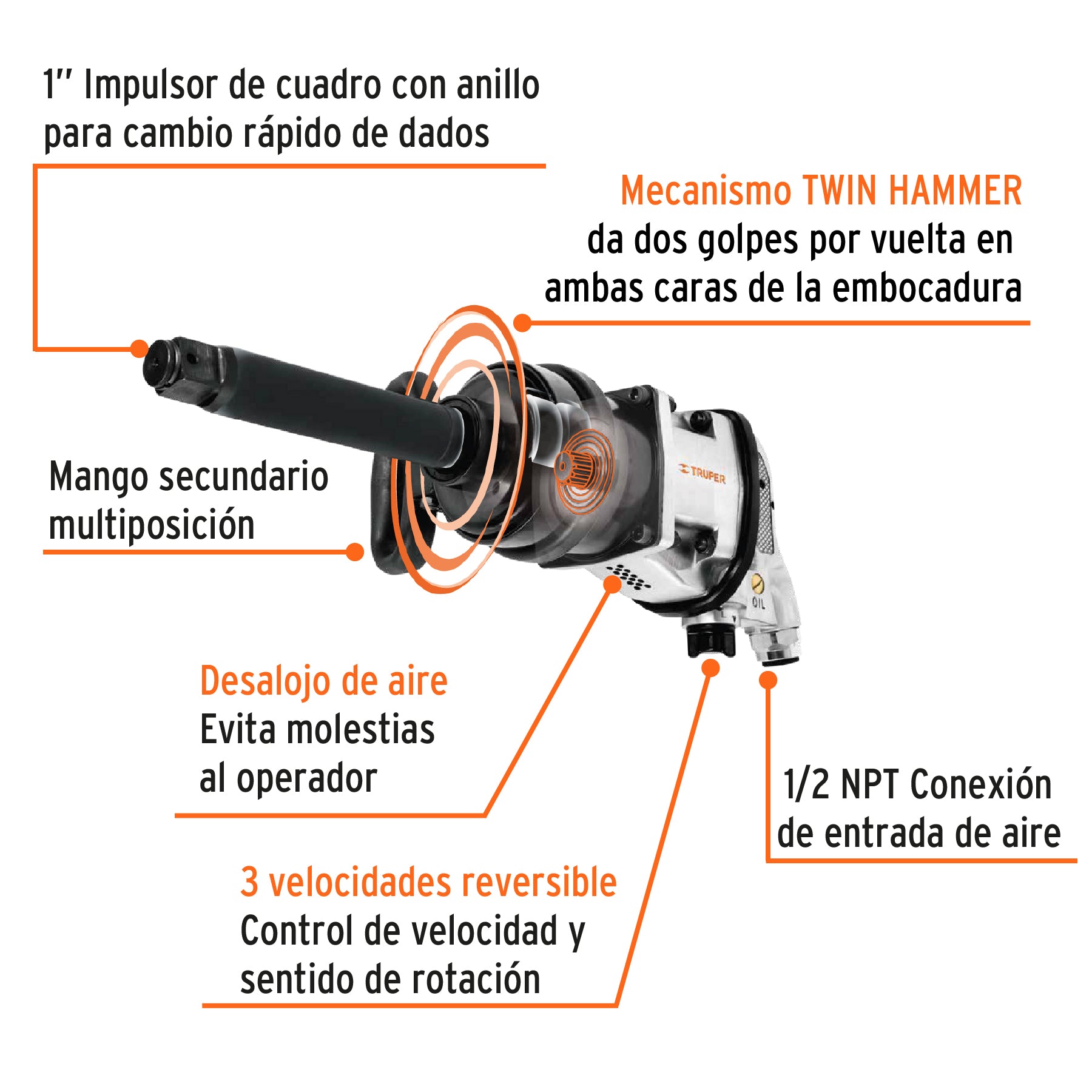 Llave de impacto neumática 1', industrial, Truper, 11186