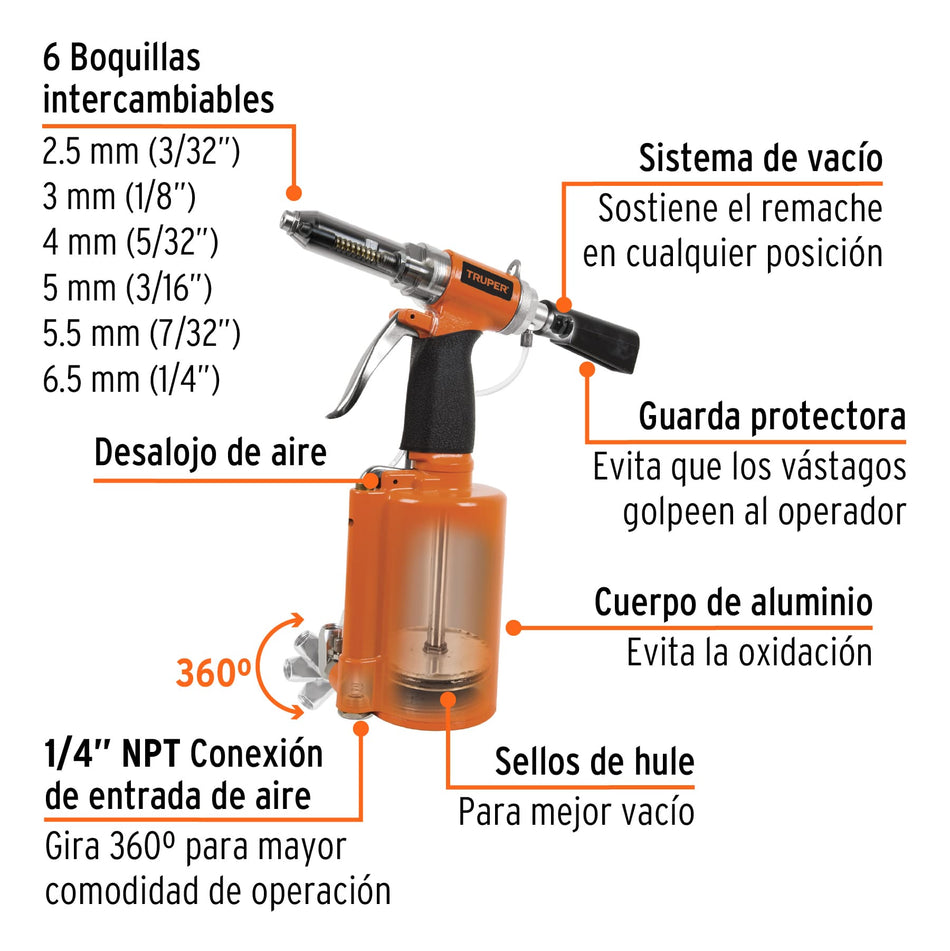 Remachadora neumática 1/4', Truper, 18241