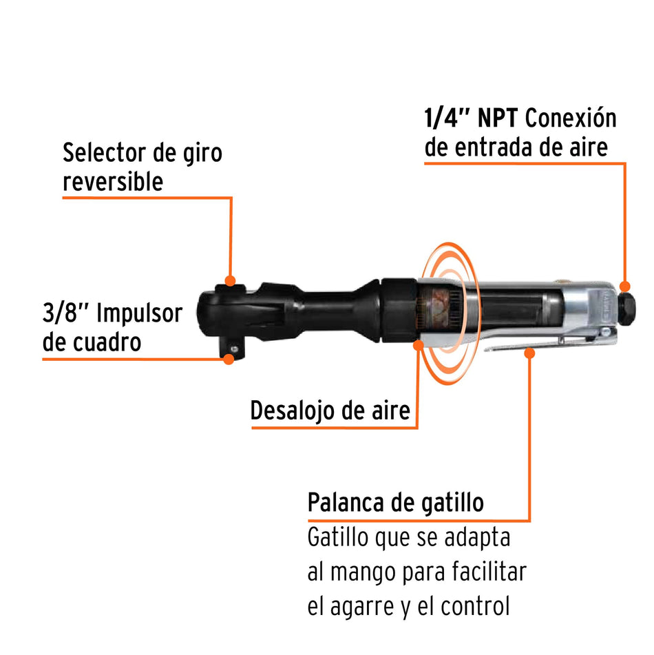 Matraca de impacto neumática 3/8', Truper, 16888