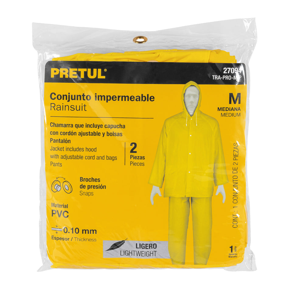 Conjunto impermeable ligero de PVC, talla M, Pretul Caja con 5, 27094