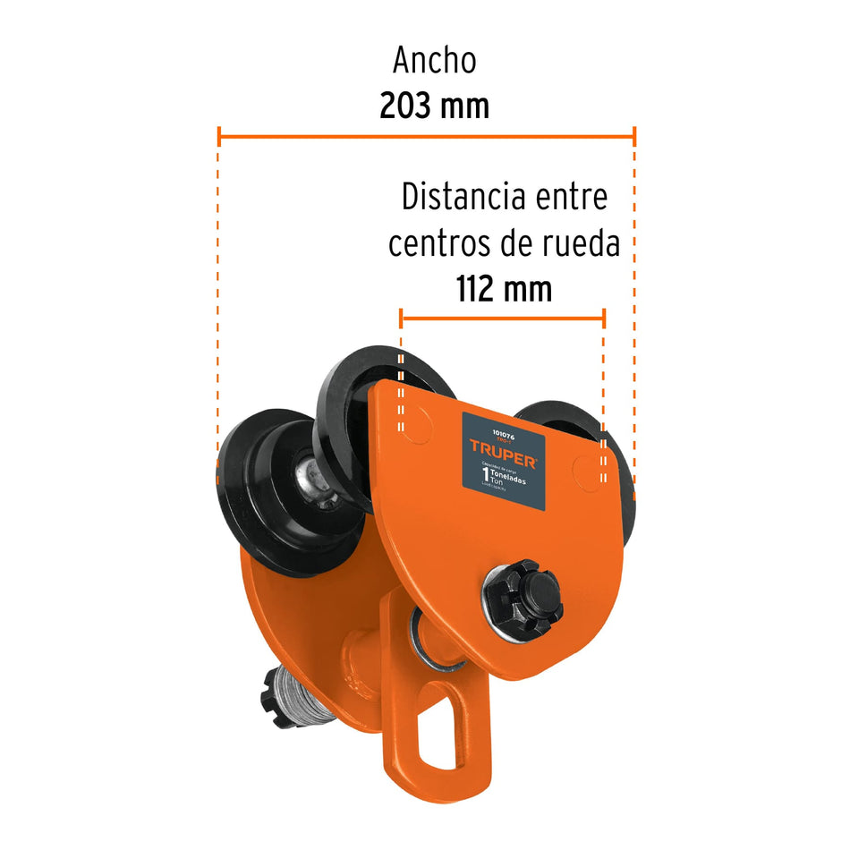Trole de carga 1 ton para vigas IPS e IPR, ajustable, Truper, 101076