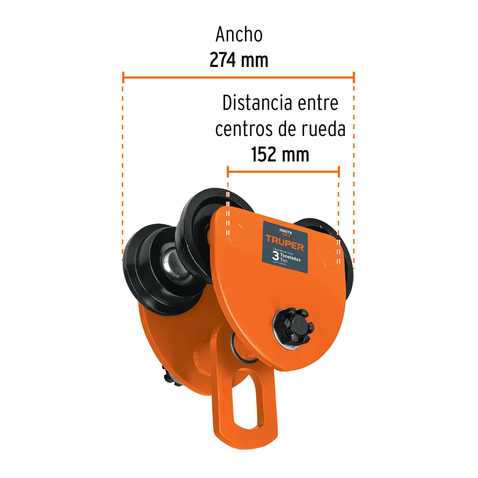 Trole de carga 3 ton para vigas IPS e IPR, ajustable, Truper, 101078