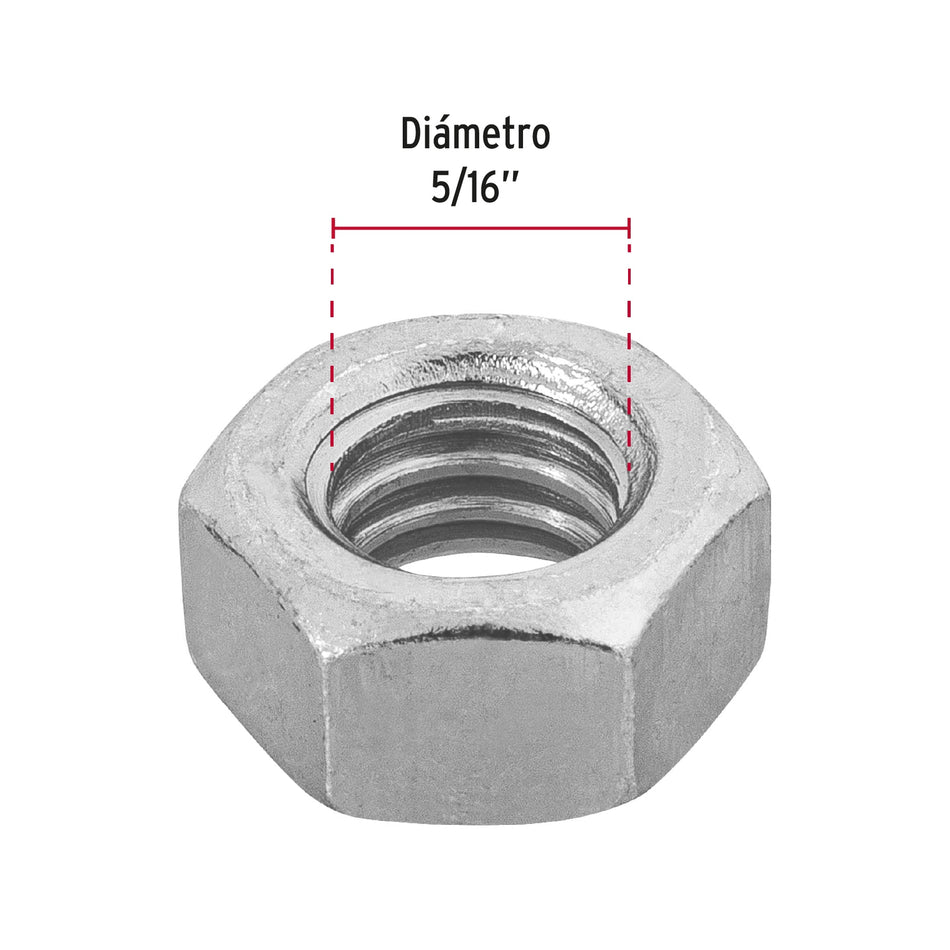 Bolsa con 150 tuercas 5/16' hexagonales de acero galvanizado Caja con 6, 44549