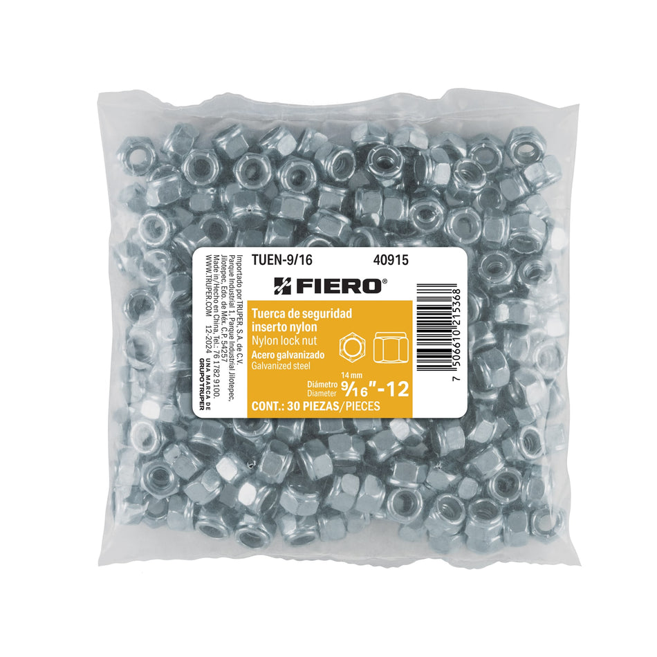 Bolsa con 30 tuercas de seguridad 9/16' acero galvanizado Caja con 6, 40915