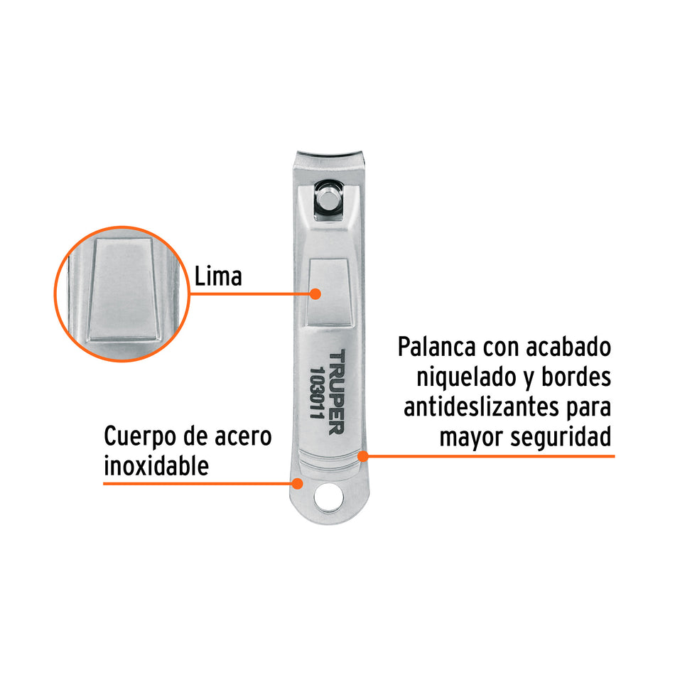 Corta uñas 2' acero inoxidable, Truper Caja con 6, 103011