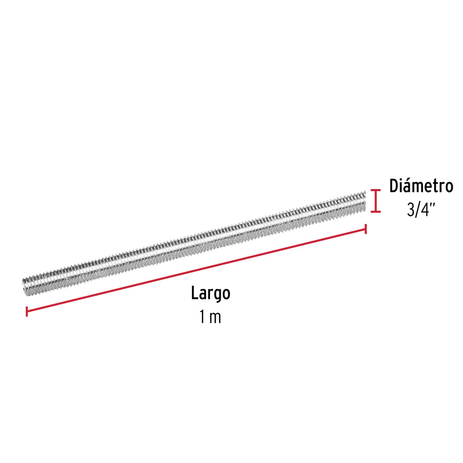 Varilla roscada de 1 m x 3/4', Fiero Caja con 3, 42417