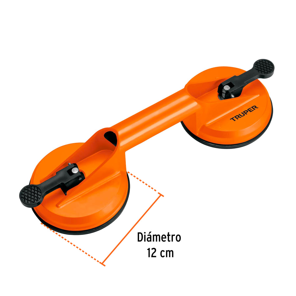 Ventosa de aluminio para vidrio, 2 copas de succión, Truper Caja con 3, 100761